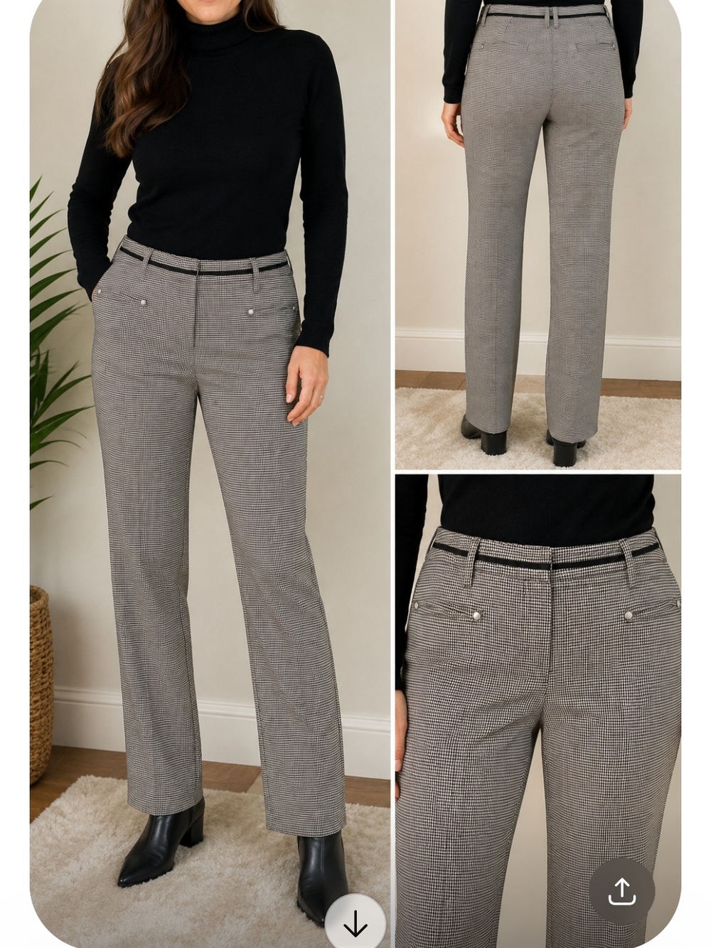 Christopher & Banks Black and Gray Houndstooth Straight-Leg Trousers Size 4